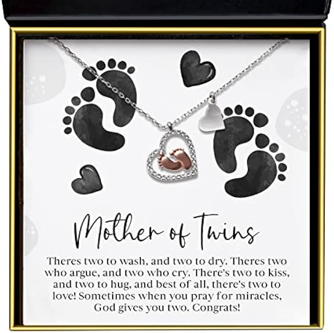 Aphrodite's Gift for Mom, Baby Feet Heart Necklace First Time Mom Gift, Mother of Twins - Baby Feet Heart Pendant Necklace Gift Set, Newborn Essentials Gifts for New Mom, Mother of Twins Gifts, Baby R