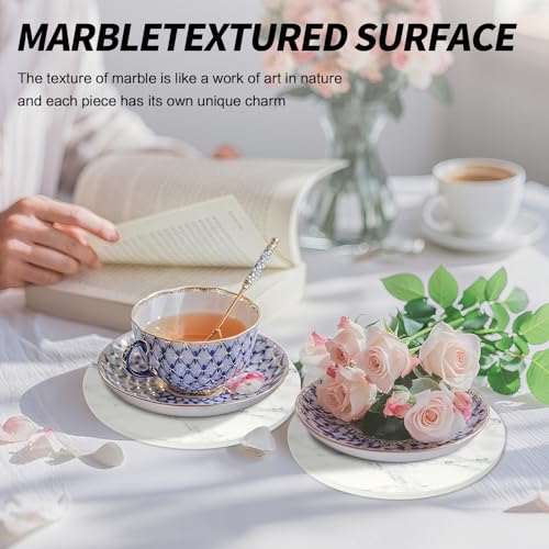 Image of 8 Inch Trivets for Hot Dishes, Pots and Pans, Marble Style Ceramic Trivet with Holder, Heat Resistant Hot Plate Mats for Countertops, Table, Home Essentials, Farmhouse Decor, Set of 3