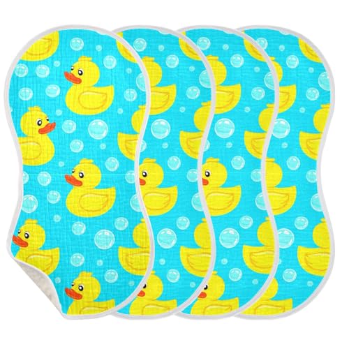 MCHIVER Rubber Duck Bubble Aqua Baby Burp Cloths Cotton Washcloths Absorbent Soft Burping Rags for Baby Boys Girl Burpy Cloth Bib 4 Pack3