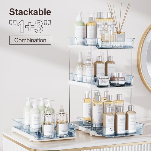 Image of Delamu 2-Tier Multi-Purpose Bathroom Under Sink Organizers and Storage, Stackable Kitchen Pantry Organization, Pull Out Medicine Cabinet Organizer with Movable Dividers, Blue, 2 Pack