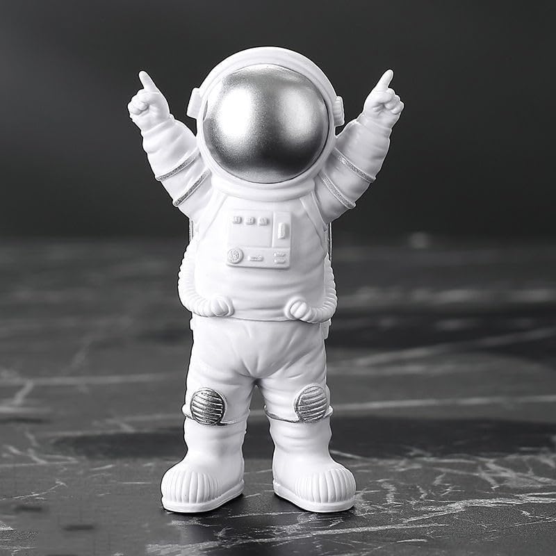 Miniatura 3 de Juego de 4 estatuas de astronauta blancas plateadas, figuras de escultura de astronauta, adorno para el hogar, decoración de tartas