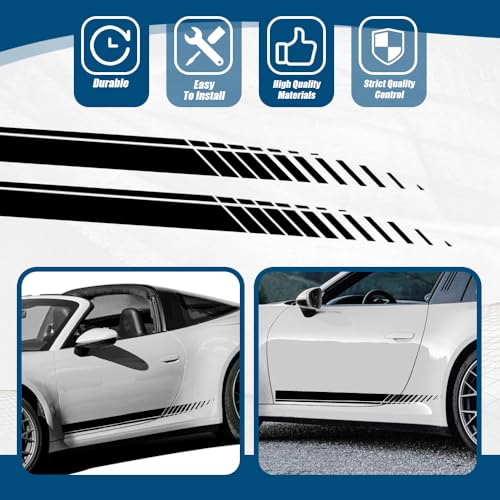 Image of 2Pcs Sports Racing Stripe Graphic Stickers, Side Door Vinyl Decals, Universal Car Decoration Accessories (Black)