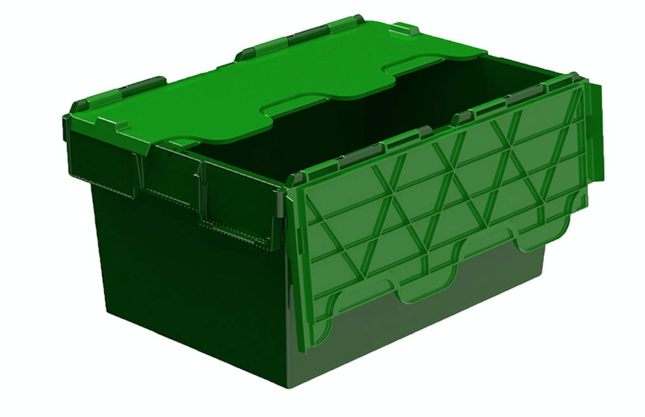 Totebox Green 10X 54 Litre Storage Box/Attached Lid Container In (600 X 400 X 320H Mm)