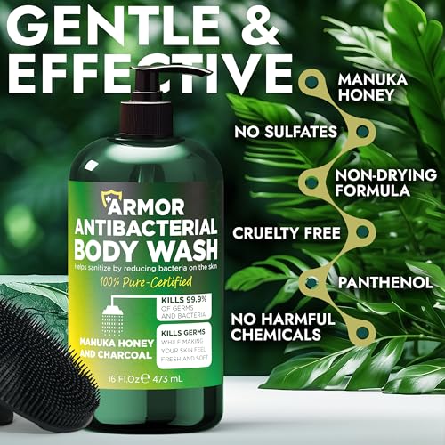 Image of Antibacterial Body Wash with Scrubber for Back Acne, Body Odor & Irritation