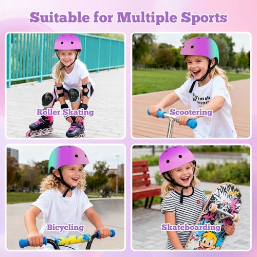 Image of Kids Bike Helmet Set Adjustable for Children, Boys, Girls and Teenagers Aged 3-14 Years Includes Elbow, Knee, Wrist Guards Children's Helmet Protection Set for Bikes SkateboardsRollerskates
