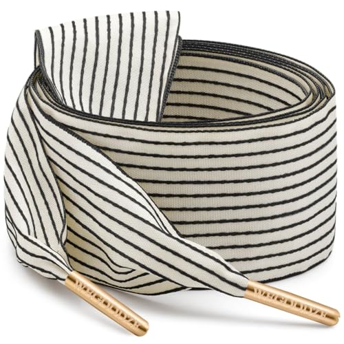 WEGOODZF 4CM Wide 47 Inch Black Stripe Ribbon Shoe Laces with Golden Tips