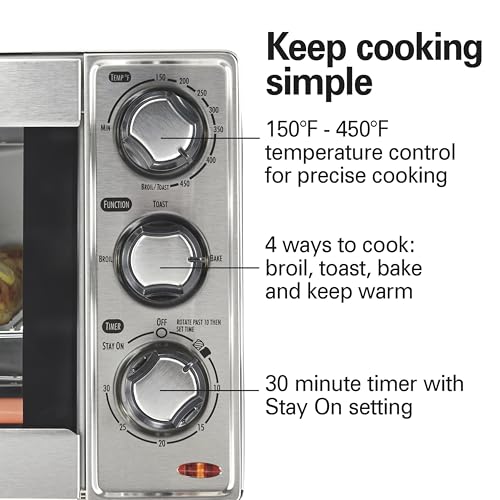 Hamilton Beach Countertop Toaster Oven & Pizza Maker Large 4-Slice Capacity, Stainless Steel (31401) - image 5
