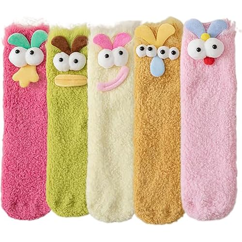 LNBLAKBXBD Coral Velvet Three-Dimensional Quirky Socks,Velvet Cartoon Monster Socks,Velvet Cartoon Monster Socks (5pcs-A)