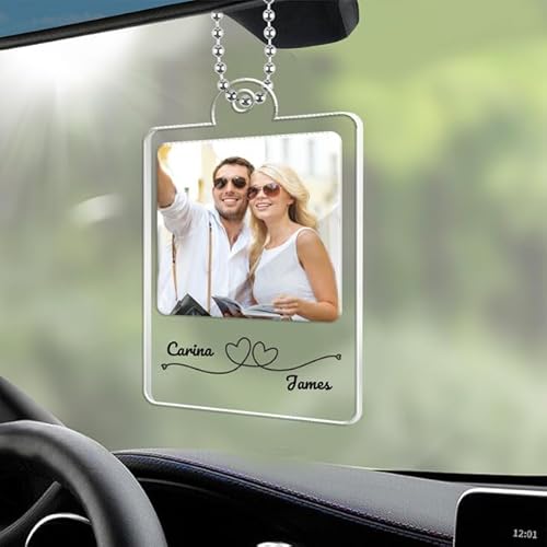 HOBULL Pendentif Personnalisée Retroviseur, Cadre Photo Suspendu en Acrylique, Decoration Voiture Interieur, Accessoires pour Miroir