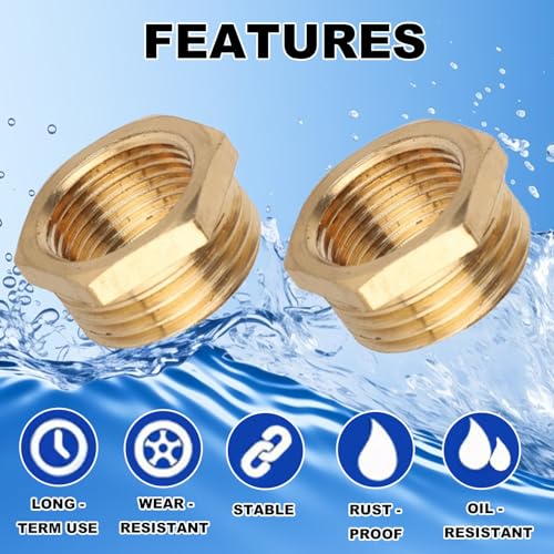 Image of 9pcs 1 /2 Inch NPT Male to 3 /8 Inch NPT Female Reducer Hex Bushing, Brass Reducing Heavy Duty Threaded Pipe Fitting Adapter for Hydraulic Plumbing Systems Water Line Impact Socket Faucet Hose Connector