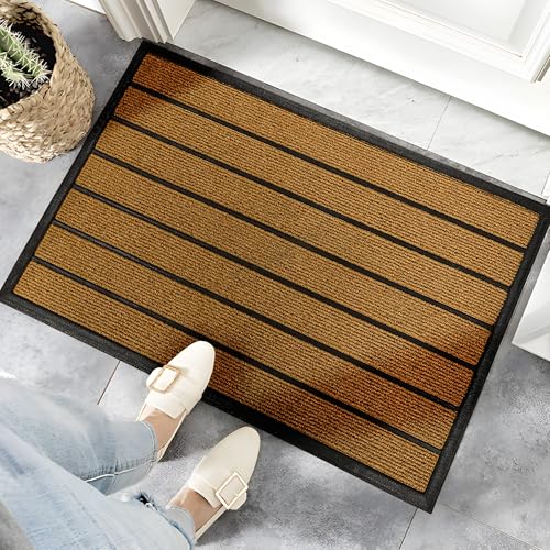 Front Door Mat for Outdoor Entrance All Weather Durable Welcome Mat for Indoor Entryway Patio Garage Porch Thin Absorbent Dirt Trapper Doormat Weatherproof Easy to Clean 30 x 17 Brown