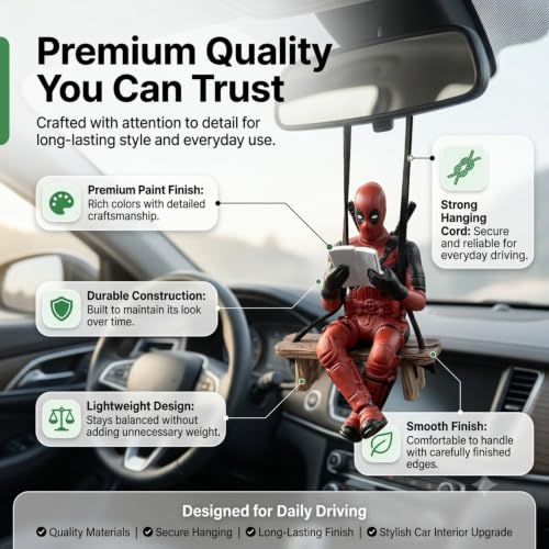 Image of YOURKARTS.COM Deadpool Car Hanging Toy for Rearview Mirror Superhero Car Accessory | Cute Swinging Deadpool Figurine for Car Interior Decoration