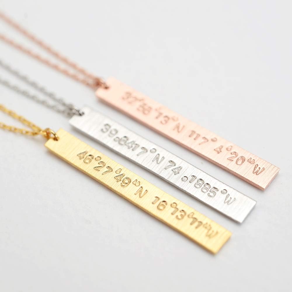 GenericVertical Coordinates Bar Necklace/Personalised Latitude Longitude Necklace, Gold Long Bar Necklace, Custom Bridesmaid Jewellery, Location Necklace 009