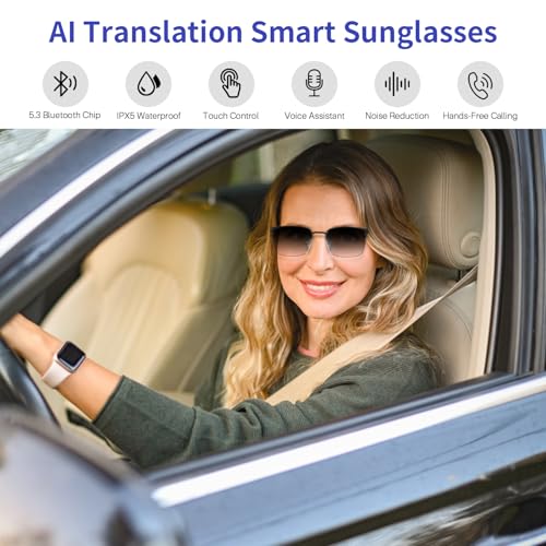 Image of Smart Glasses with AI Translator, Real-Time Translation Glasses Polarized, Photochromic Lenses with Simultaneous Interpretation, language translator for Men Women Supports 160+ Languages(Silver)