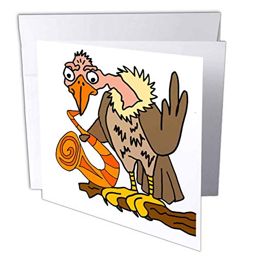 3dRose All Smiles Art - Animals - Cool Funny Cute Buzzard Playing Saxophone Jazz Music - 6 Greeting Cards with envelopes gc_307054_1