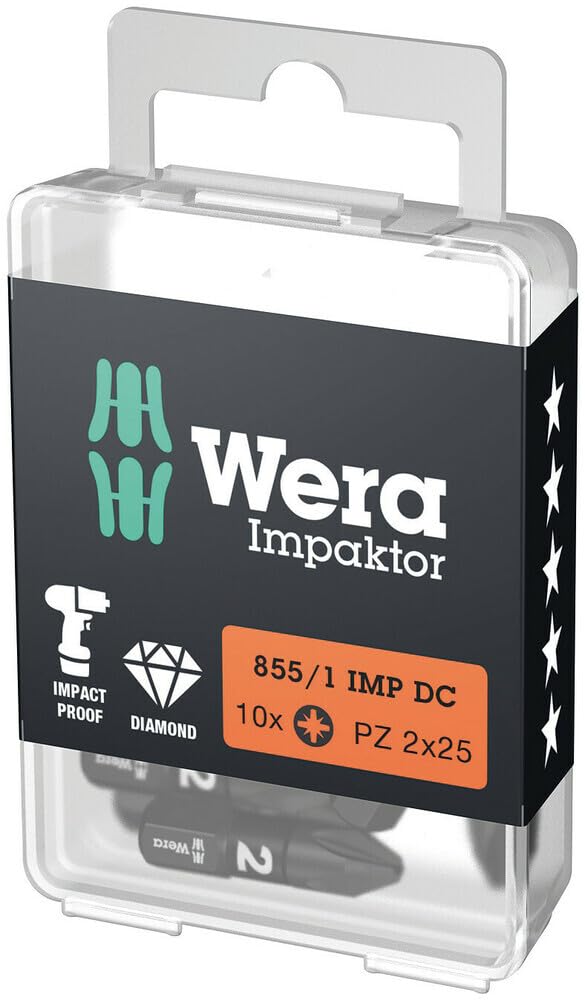 Wera 05057622001 855/1 25mm PZ3 Impaktor Screwdriver Bit - Pack of 10, White