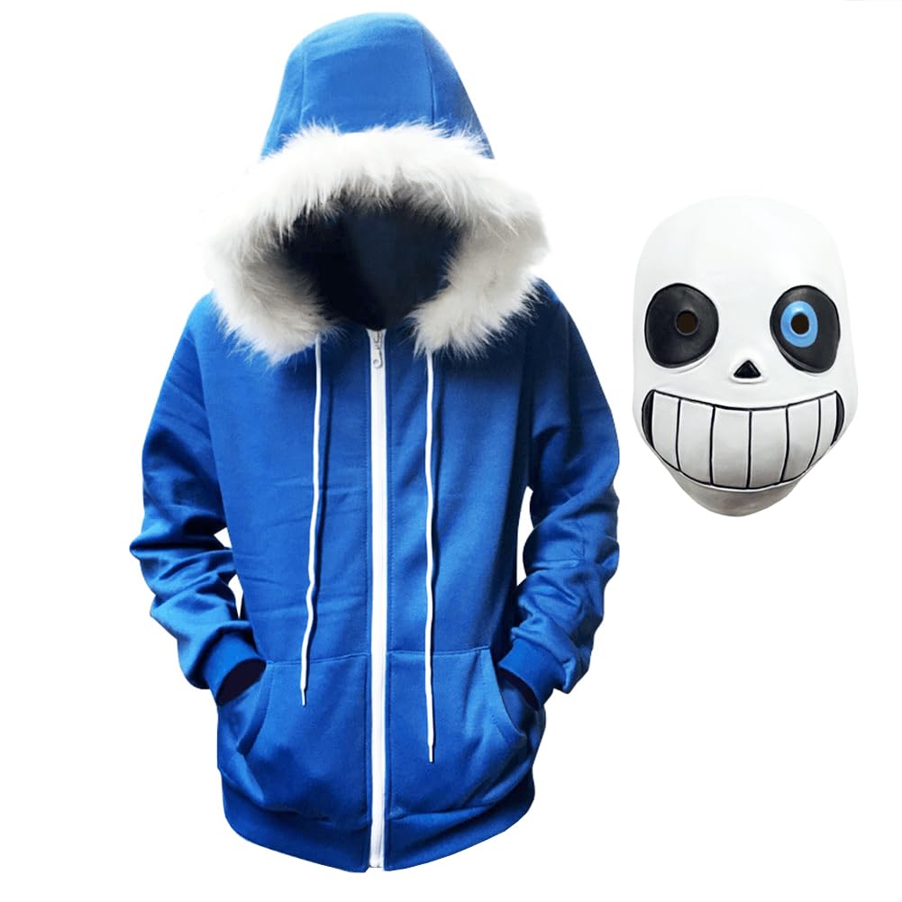 Game Sans Cosplay Costume Sans Hoodie Blue Jacket Coat Zipper Sweatshirt