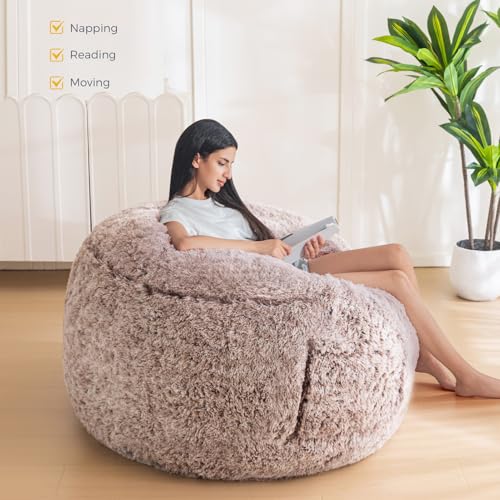 MAXYOYO Large 3 ft Foam-Filled Bean Bag Chair for Adults - Ultra Soft Fur, Machine Washable Cover