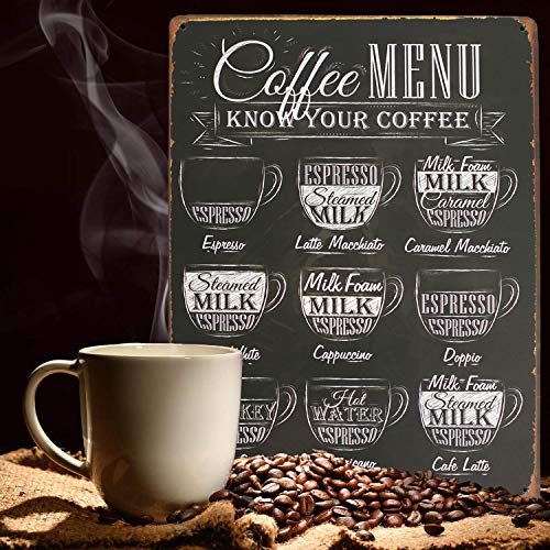 Artclub Coffee Menu Know Your Coffee Latte Espresso Metal Tin Sign, Vintage Antique Plaque Poster Kitchen Home Cafe Wall Decor #TOP2