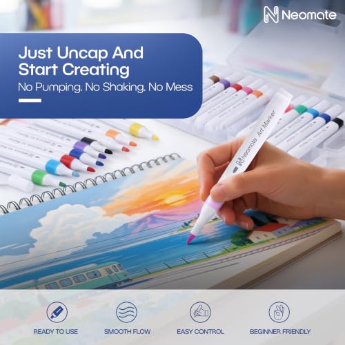 Image of Neomate 24 Pcs Single-Tip Acrylic Markers Set | Non-Toxic Art Supplies for Kids & Adults | Waterproof, Quick Dry | For Rock Painting, Canvas, Wood, Ceramic, Glass & DIY Crafts