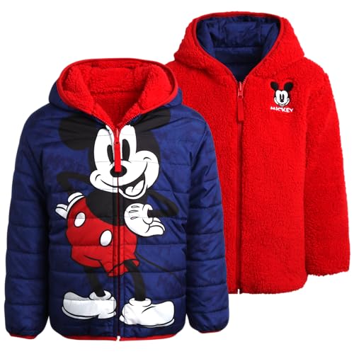 Disney Boys' Jacket - Mickey Mouse Full Zip Up Jacket with Sherpa Lining - Reversible Warm Sherpa Jacket for Boys (3T-6)