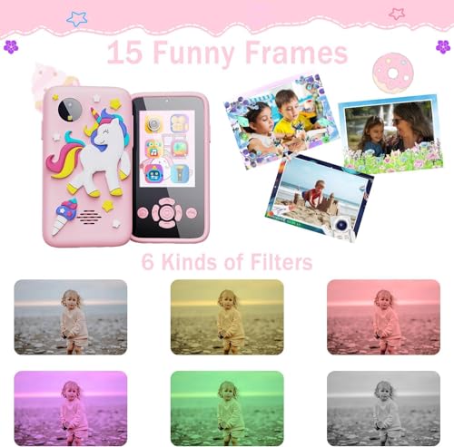 Image of Kids Smart Phone for Girls & Boys Ages 3-10 Toddler Learning Toy Touchscreen Mobile with Dual Camera Play Cellphone Games Music Christmas & Birthday Gift for Kids ( Pink Unicorn )