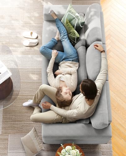 Image of Amada 89 inch Sofa, 3 Seater Couch Sofa for Living Room, Modern Sofa with Wide Armrests & Deep Seats, Comfy Couch with Removable Washable Covers & Linen Fabric, Easy Assembly (Grey, 3 Seater)
