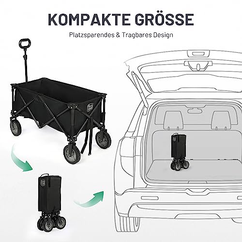 TIMBER RIDGE XXL Bollerwagen Faltbar Transportwagen mit Seitentasche Getränkehalter verstellbarem Griff, Gartenwagen für Alle Gelände, Draussen Camping Einkaufen