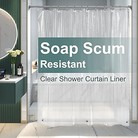 AmazerBath Clear Shower Curtain Liner, 72x72 Plastic Shower Liner, Waterproof PEVA Shower Curtain Liner, Cute Lightweight Shower Curtains for Bathroom with Magnets and 12 Rustproof Metal Grommet Holes Cover