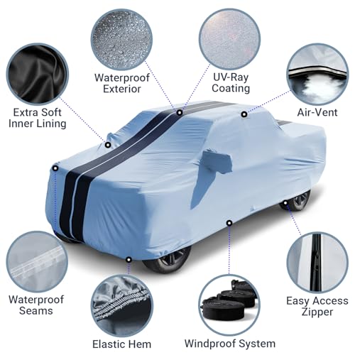 Image of iCarCover Premium Truck Cover for 2020-2026 GMC Sierra 2500HD, 3500HD Double Cab, 6.9 ft. Regular Bed Heavy Duty Waterproof Custom Fit Full Exterior Snow Rain Protection Covers (Stripe - Gray /Black)