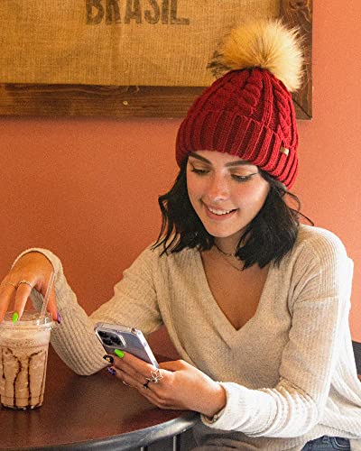 Camptrace Winter Hats For Women Chunky Knit Beanie Hat Trendy Cute Warm Skull Ski Cap Pom Pom Beanie Pink #TOP5