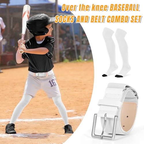 Image of XZQTIVE Baseball Socks and Belt Combo,Over the Knee Softball Socks and Belt,Knee High Football Socks for Kids Youth Adults