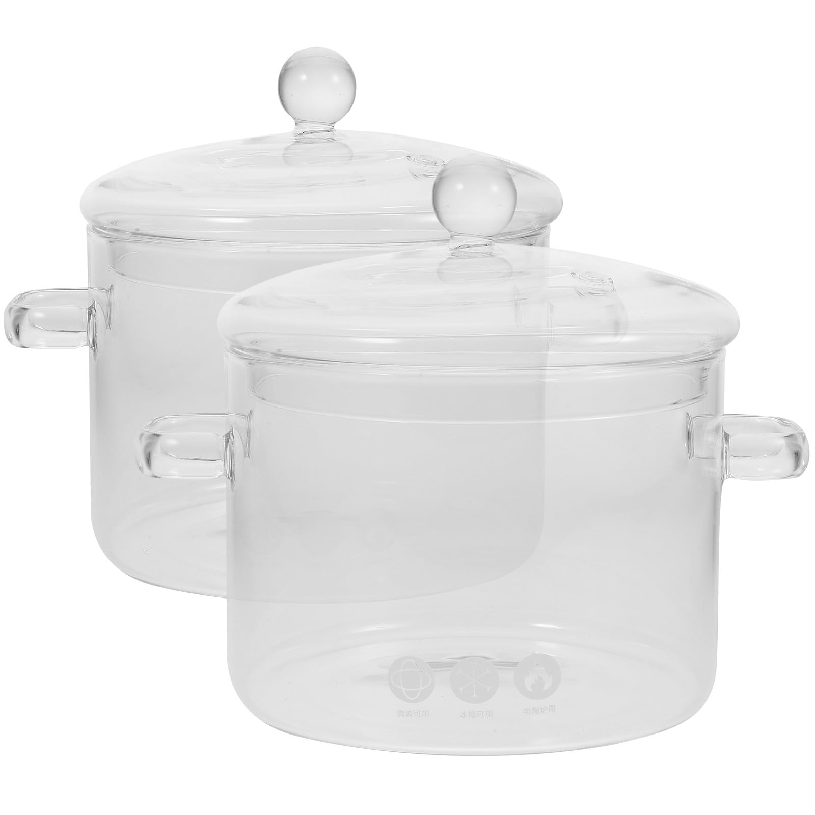 CALLARON Glas Kochtöpfe Leicht zu Reinigen und Handhaben mit Deckel 2 Stück Hitzebeständig 1900ml für Suppen und Schmorgerichte im Alltag oder Beim Freundestreffen