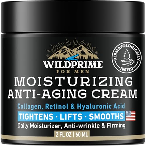 Men's Face Moisturizer Cream - Anti Aging & Wrinkle - Made in USA - Collagen, Hyaluronic Acid, Retinol, Vitamins E & A, Avocado Oil - After Shave - Age Facial Skin Care, Day & Night Moisturizing, 2 oz