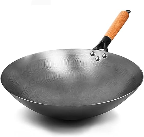 ZYJBM Uncoated Iron Pot Handmade Wok Gas Stove Household Ordinary Frying Pan Wok Kitchen Frying Pan (Color D, Size 32cm)