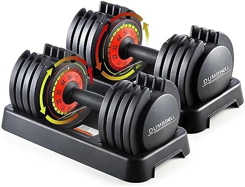 Adjustable Dumbbell Set, 25/55 lb Dumbbell for Men and Women, Fast Adjust Weight by Turning Handle, Black Dumbbell with Tray Suitable for Home Gym Full Body Workout Fitness