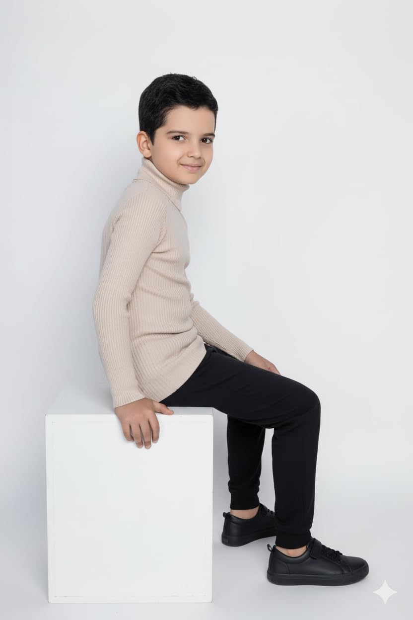H&Y VENTURE Boys Premium Full Sleeve high Neck Winter wear t Shirt Soft Stretchable Cotton Blend Fabric Stylish Casual Outfit for Kids (in, Age, 5 Years, 6 Years, Regular, Light Beige) 4