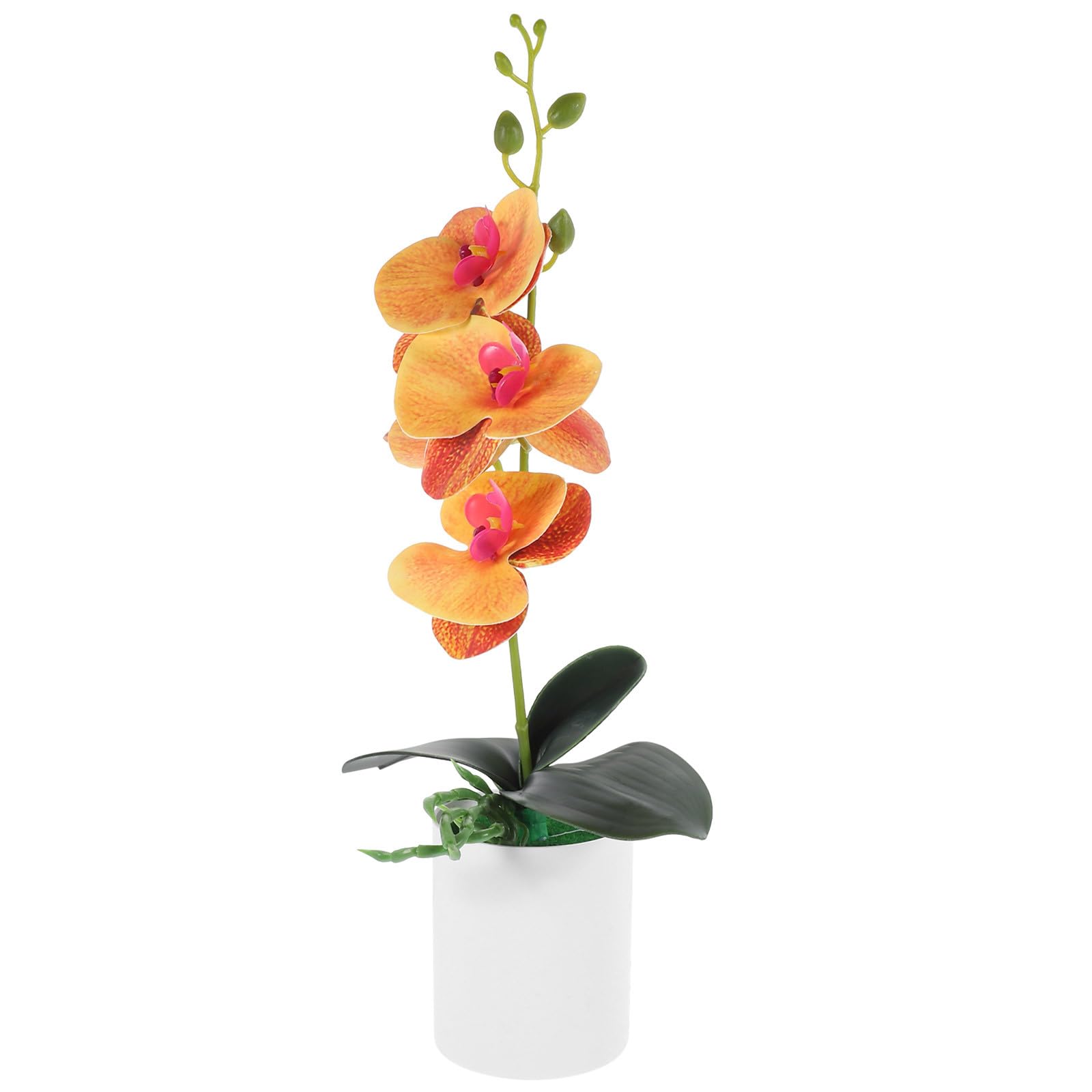 EXAOMBLE Artificial Potted Orchid Flower in Plastic Vase Orange Simulation Plant for Garden Table Ornament