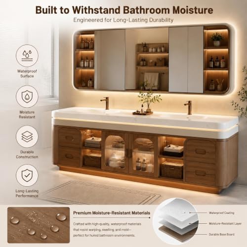FMMC 102 in Freestanding Double Bathroom Vanity w/Double Sinks & LED Mirror - 5