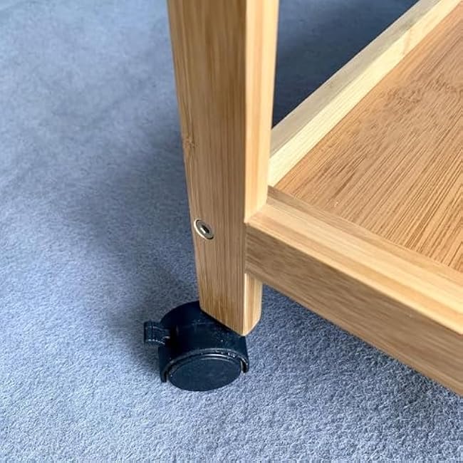 3 Tier Bamboo Kitchen Storage Rolling Shelf with Wheels, Serving Kitchen Island Bar, Organizer Cart for Home, Dining Room, Laundry Room with Lockable Castors-N4FzXoTv