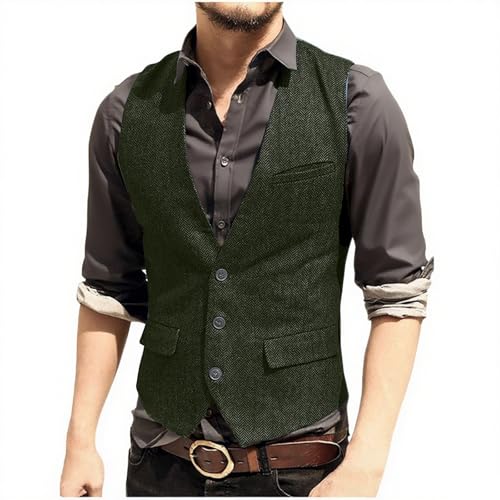 NATHGAM Men's Casual Vest Slim Fit V Neck Suit Waistcoat Single Breasted Herringbone Solid Color Wedding Prom Groomsmen Vest