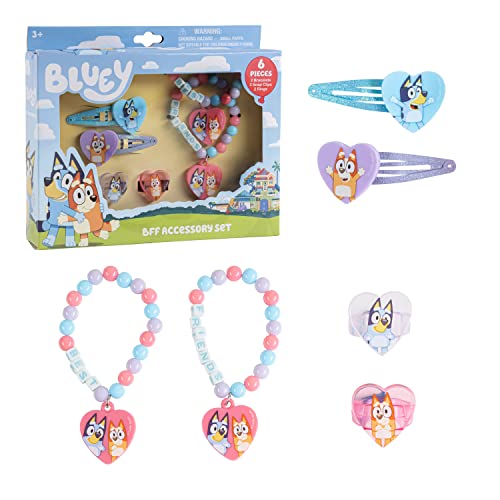 image for LUV HER Bluey Girls BFF 6 Piece Toy Jewelry Box Set with 2 Rings, 2 Be
