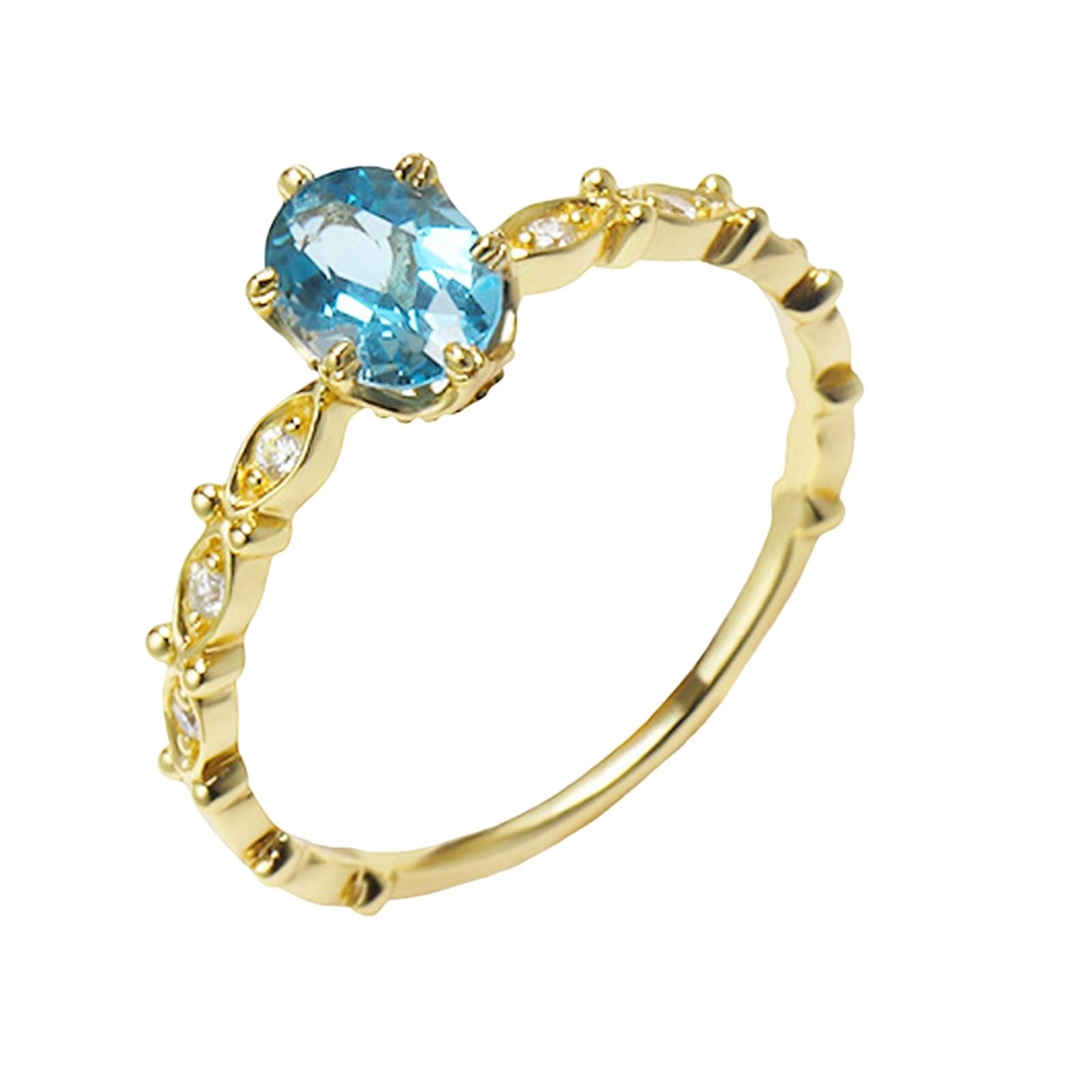 Anillo de solicitud de oro amarillo de 9 K/14 K/18 K con forma ovalada azul topacio filigree