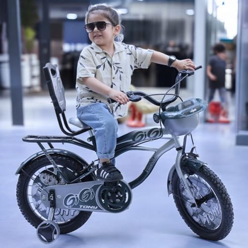Image of TONY Cycle Sports Gigi 14T BMX Bicycle | Single Speed Kids' Bike with Training Wheels | Ideal for Boys & Girls Ages 3 to 5 Years | Durable Sea Design for Safe and Fun Riding Experience (Silver)