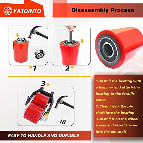pallet jacktruck load wheels full set with axles and entry exit roller 334 x 37534 with bearings id 20mm red pallet jacktruck polyurethane load wheels kit
