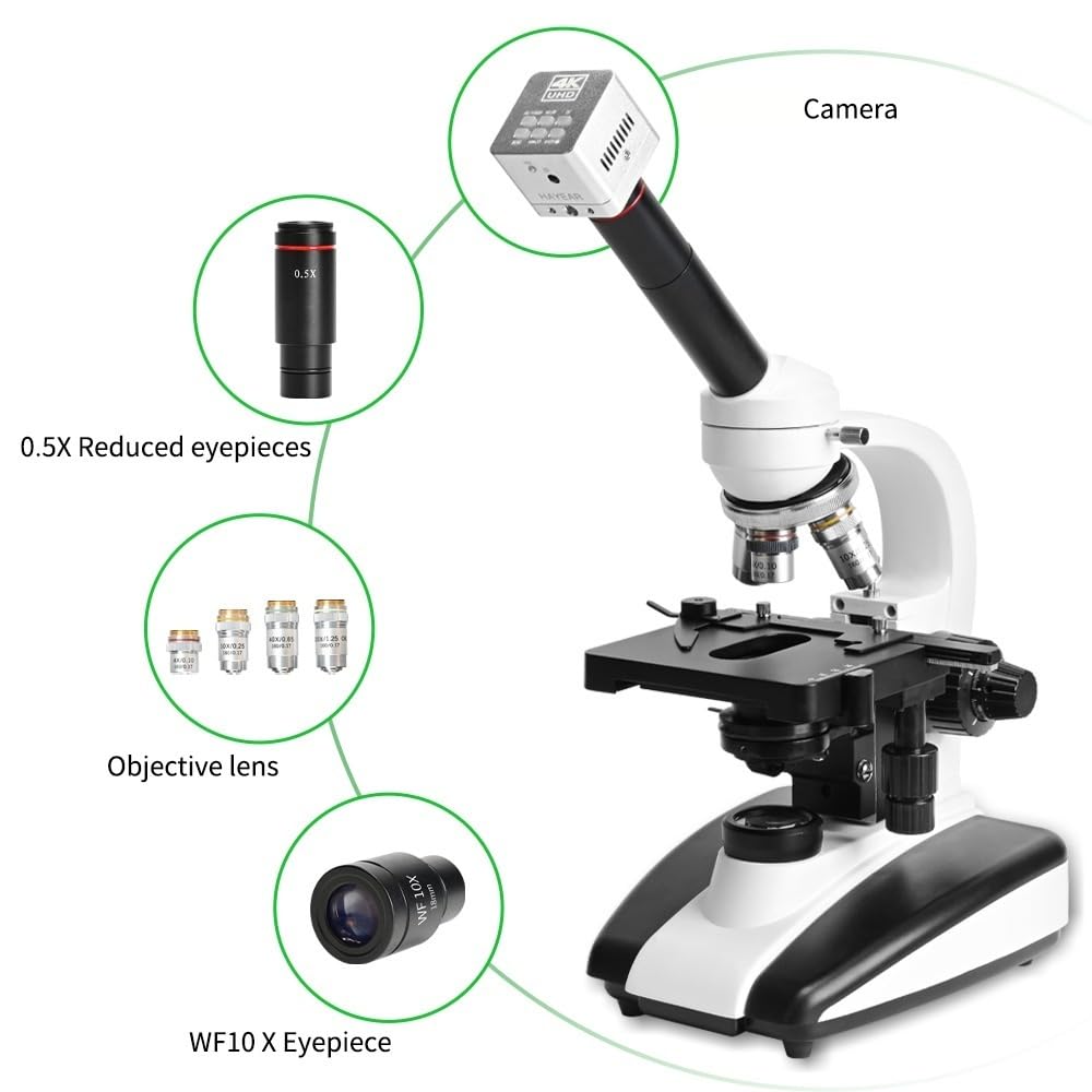 Microscopio, Microscopio biologico professionale 40X-1000X for studenti, laboratorio scientifico educativo, Microscopi monoculari con fotocamera USB da 41 MP,Prodotti scientifici e da laboratorio