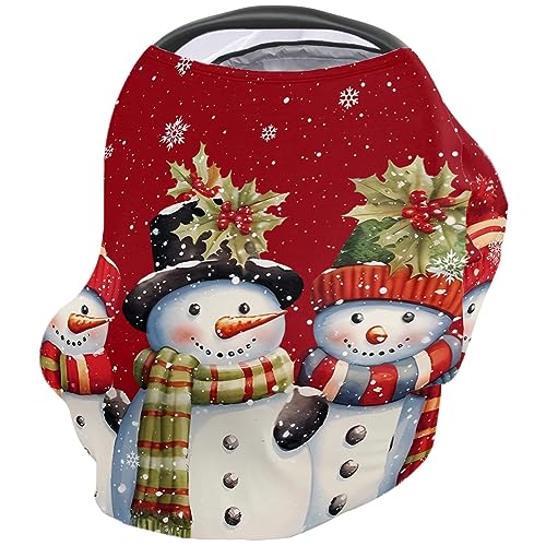 Nursing Cover for Breastfeeding Scarf, Snowman Snowflake Christmas Berry Red Baby Car Covers Super Soft Multi Use for Canopy Shopping Cart Cover Blanket Stroller Cover