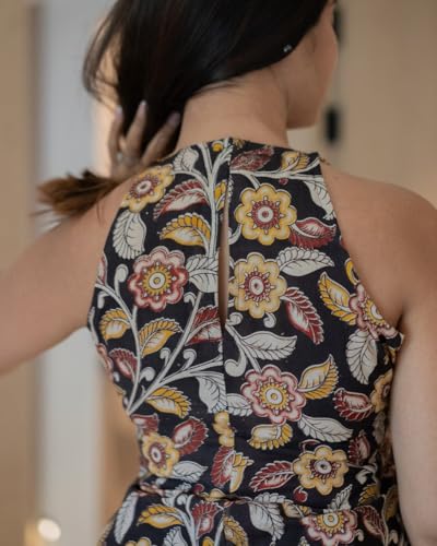 Image of Halter Neck Racerback Dress with Pockets for Women | Casual Sleeveless Dress | Trendy Summer Fashion | Comfortable and Stylish | Midnight Bloom