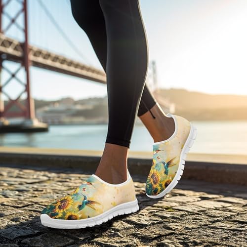 Image of Hummingbird Floral Print Lightweight Walking Shoes for Women Mesh Casual Sneakers Size 5-10.5