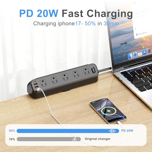 Image of BEVA Desk Clamp Power Strip 6FT, Desk Edge Mount Extension Cord with 10 Outlets, 20W Fast Charging Station, PD 20W USB C Ports, Fit 1.96 inch Tabletop Edge, Etl List